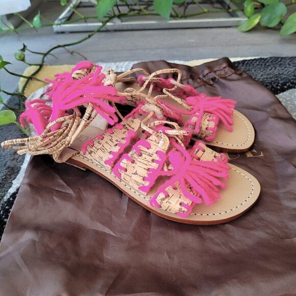 NWT Mystique Gladiator Cork Fuchsia Boho Chic Leather Footbed Wrap Sandals - Picture 7 of 8